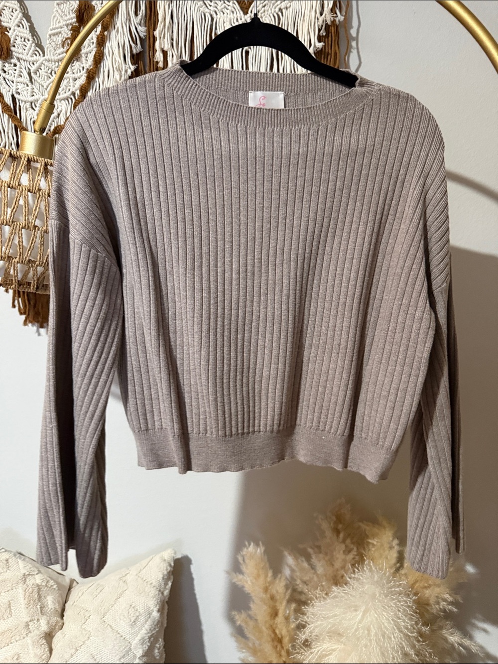 Ribbed Crewneck Sweater - Taupe